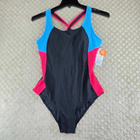 Charmo Other - NWT Women's One Piece Swimsuit Medium Black Pink Blue Racerback UPF 50+